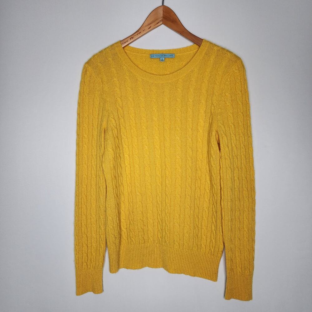 Antonio Melani Yellow Cashmere Cable Knit Sweater Women's Size Small